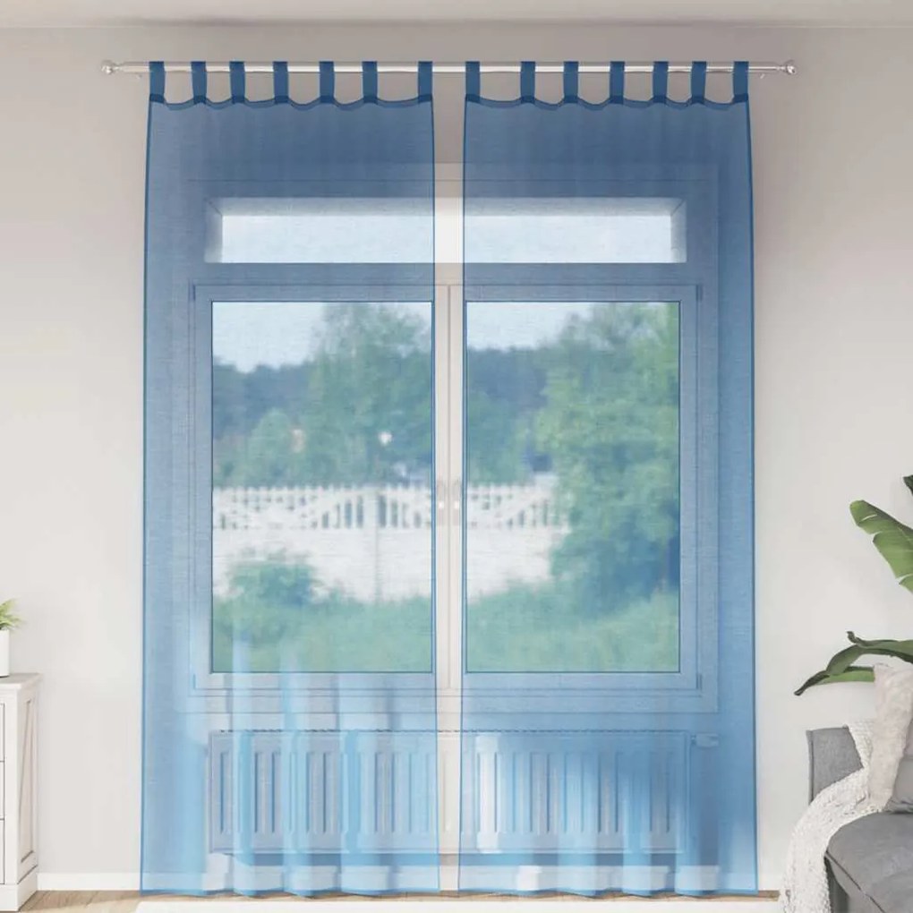 vidaXL Cortinas de voile com laços 2 pcs azul real 140x260 cm