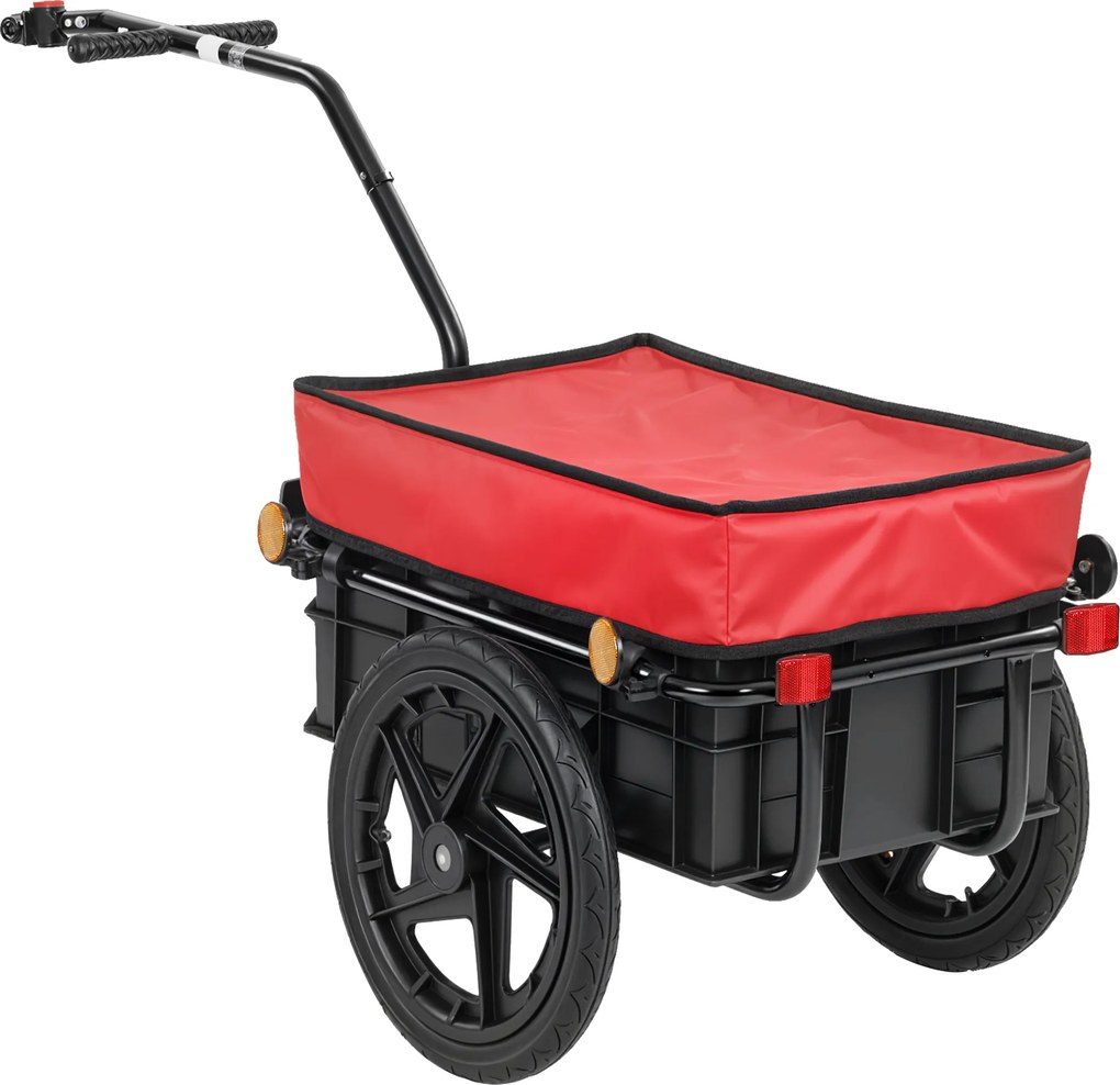 HOMCOM Reboque de Bicicleta com Cobertura de Tecido Oxford Impermeável, Refletores Estrutura de Aço e Alças para Transporte 144x59x80 cm Vermelho e Preto | Aosom Portugal