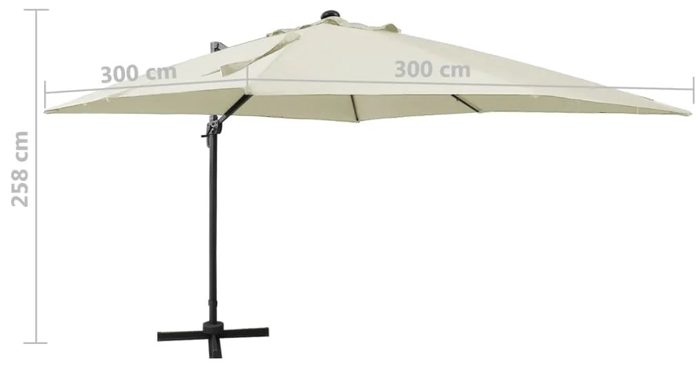 Guarda-sol jardim cantilever c/ poste e luzes LED 300 cm areia