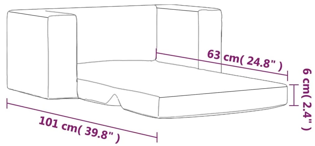 Sofá-cama infantil de 2 lugares pelúcia azul