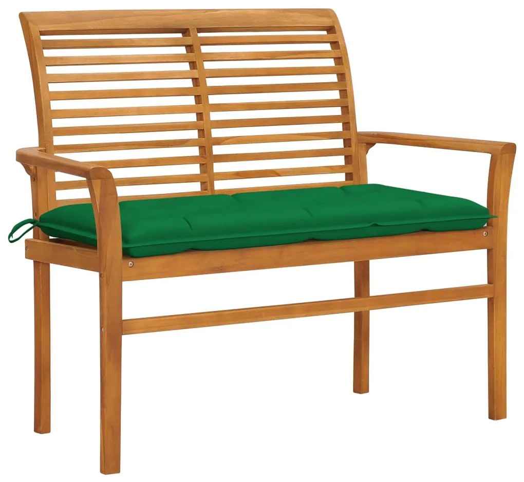 vidaXL Banco de jardim c/ almofadão verde 112 cm teca maciça
