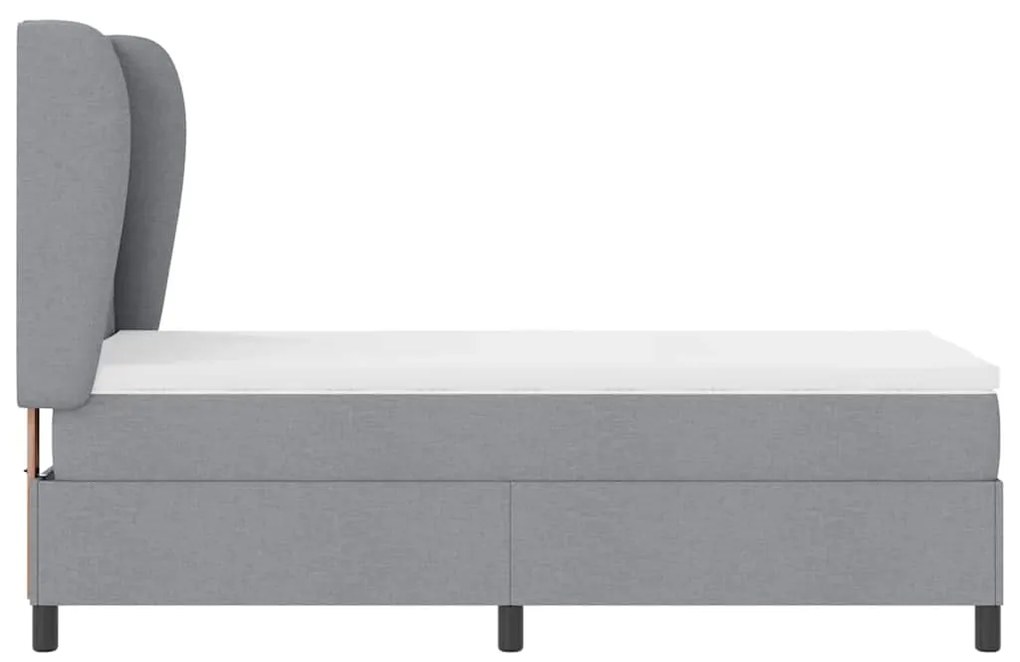 Cama Box com Colchão Cinza Claro, 90x190 cm, em Tecido