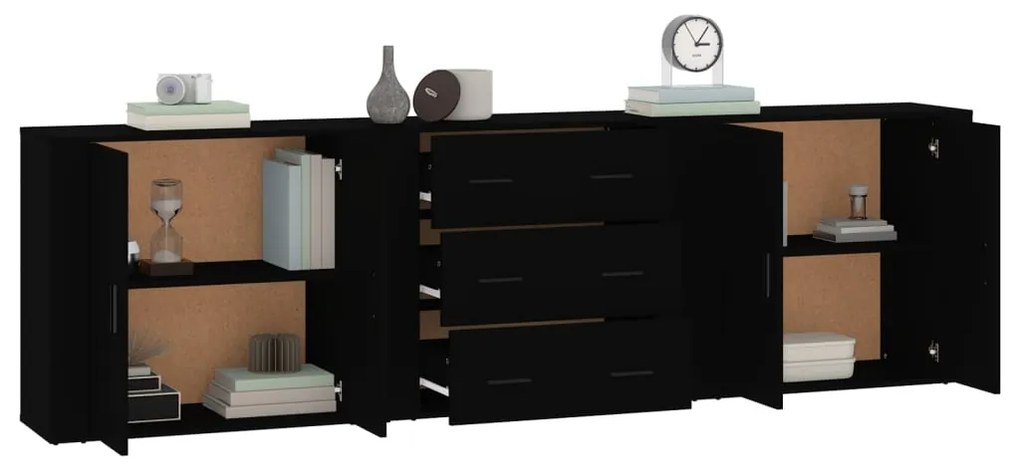 Aparadores 3 pcs derivados de madeira preto
