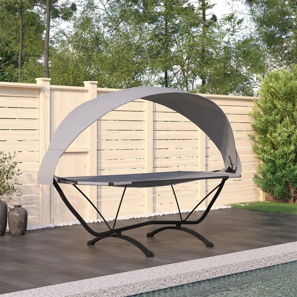 vidaXL Espreguiçadeira exterior c/ toldo aço e tecido oxford cinzento