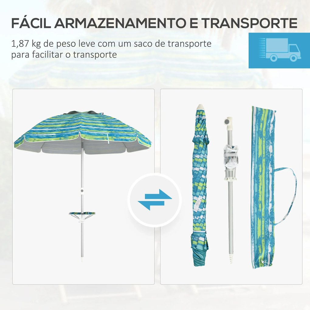 Chapéu de Sol de Praia Ø190x215 cm Chapéu de Sol para Terraço com Incl