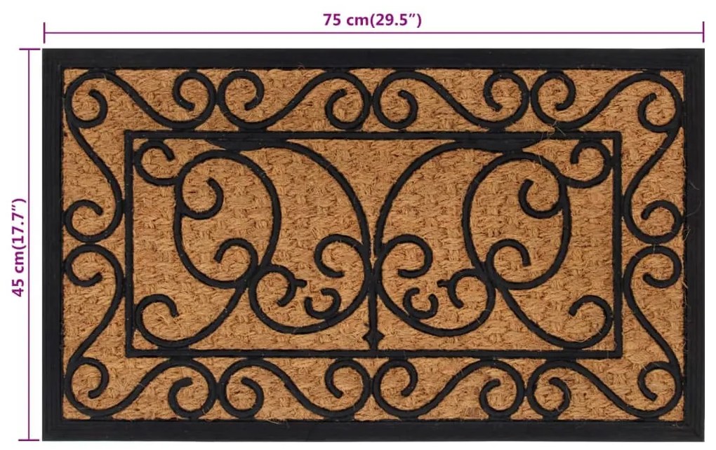 Tapete de porta retangular 45x75 cm borracha e fibra de coco