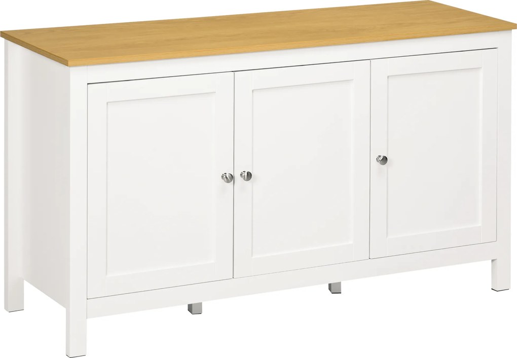 HOMCOM Aparador Sala Estar 3 Portas Prateleiras Ajustáveis Estilo Moderno Funcional 120x40x70 cm Branco Madeira Elegante | Aosom Portugal