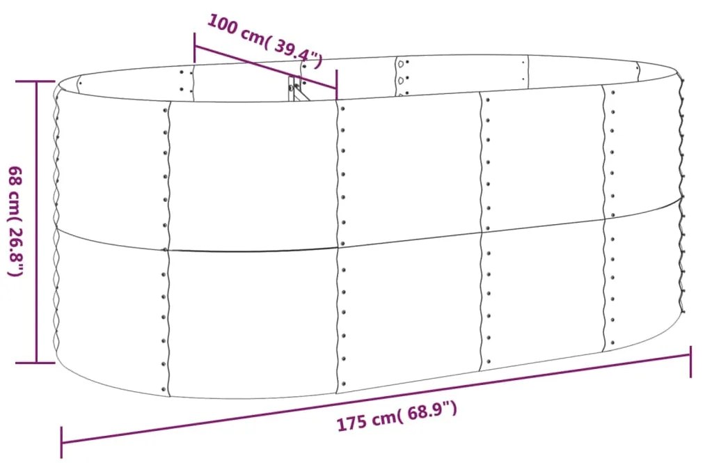 Canteiro elevado jardim 175x100x68 aço revestido a pó antracite