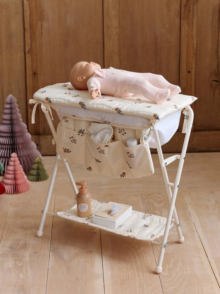 Mesa muda fraldas 2 em 1 para boneca. cru