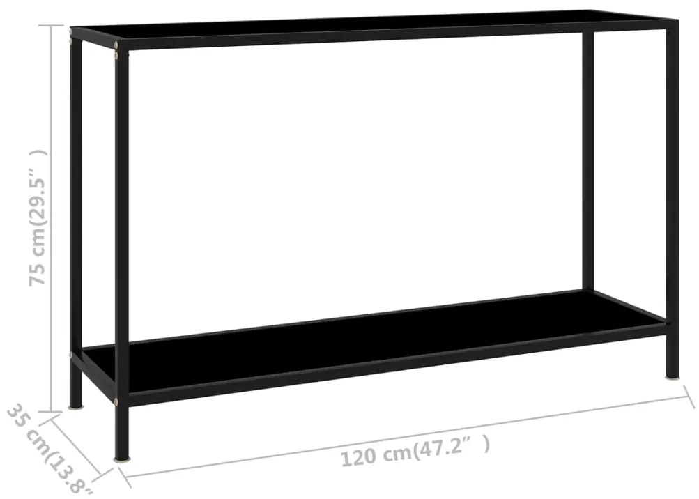Mesa consola 120x35x75 cm vidro temperado preto