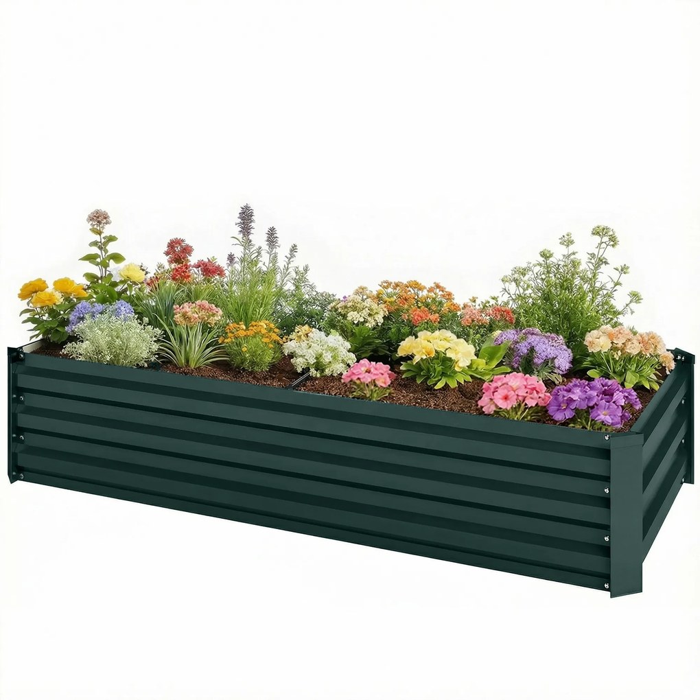 Floreira retangular para horta 150 x 70 x 30 cm,, em aço galvanizado, com rebordo de segurança e fundo aberto, verde