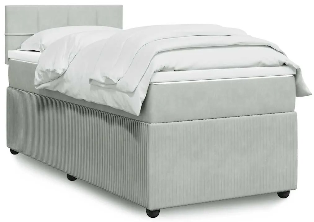 Cama com molas/colchão 90x200 cm veludo cinza-claro