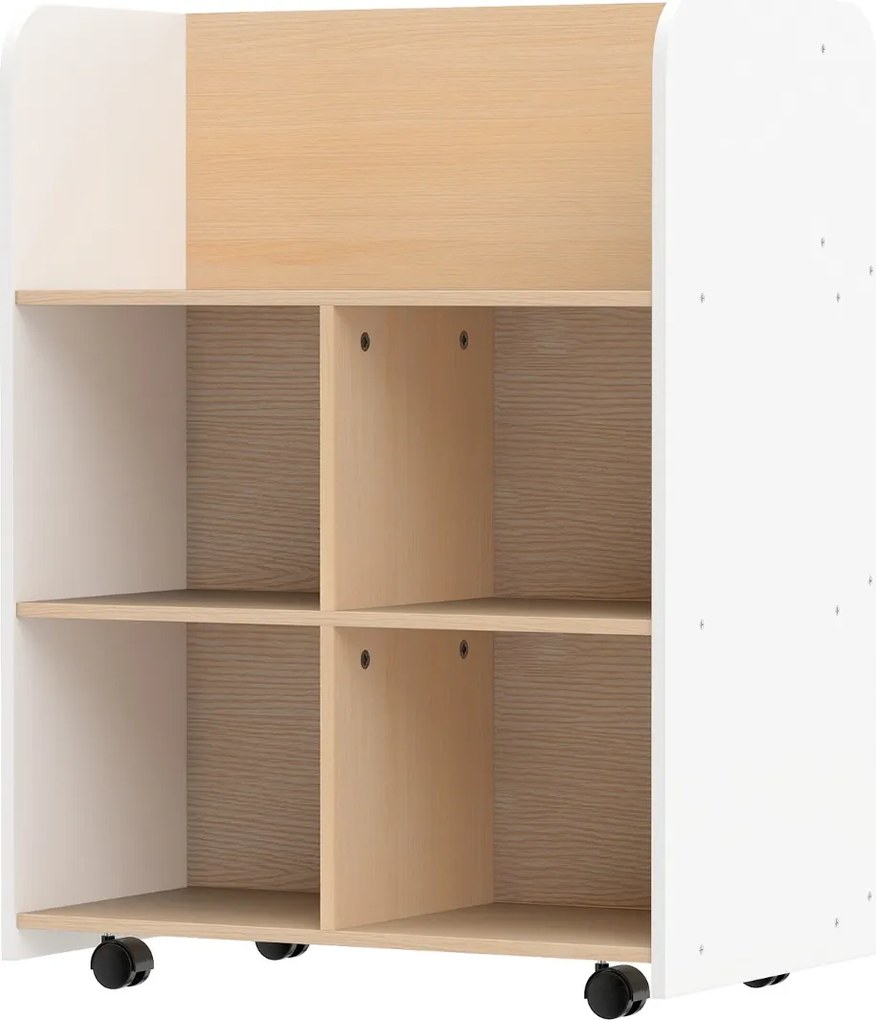Estante infantil de 3 níveis com rodas 62,5 x 40 x 83 cm, carrinho de dupla face para livros, creche ou sala de aula, branca