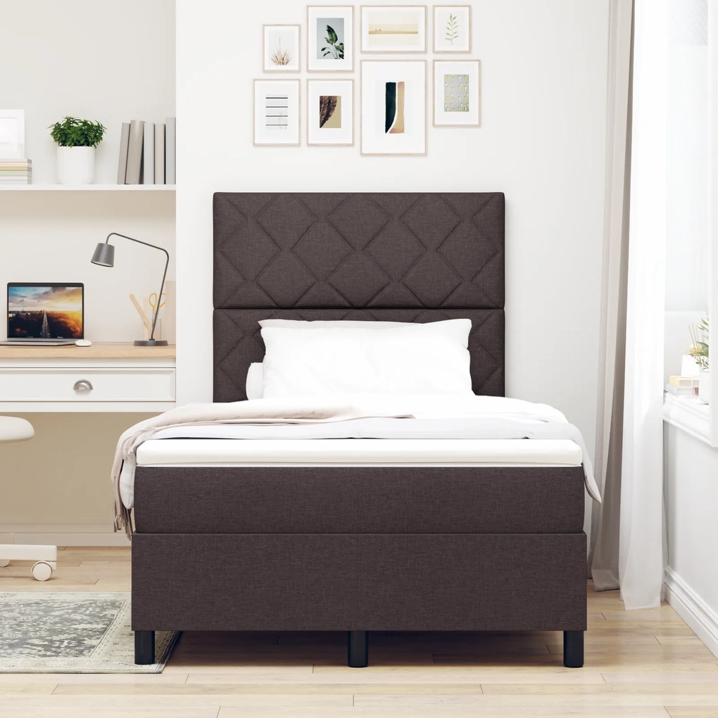 Cama Box com Colchão & LED Castanha Escura 120x200 cm Tecido