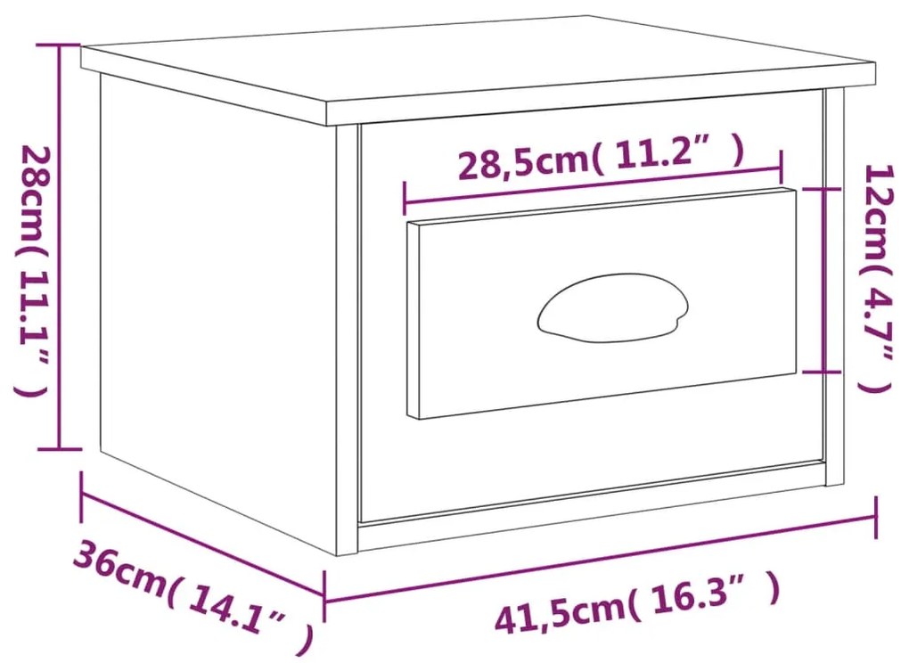 Mesas de cabeceira parede 2 pcs 41,5x36x28 cm cinzento cimento
