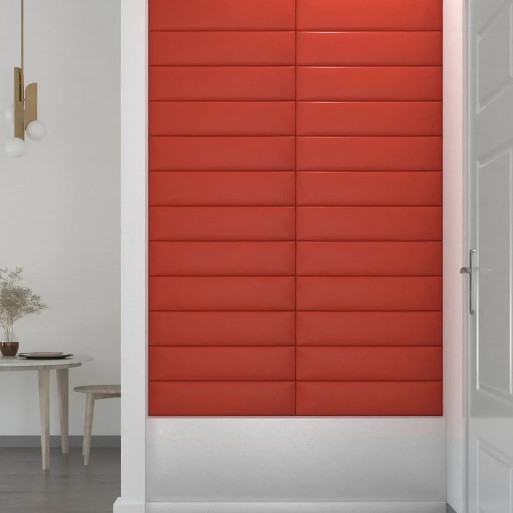 Painel parede 12pcs 60x15 cm couro artificial 1,08 m² vermelho