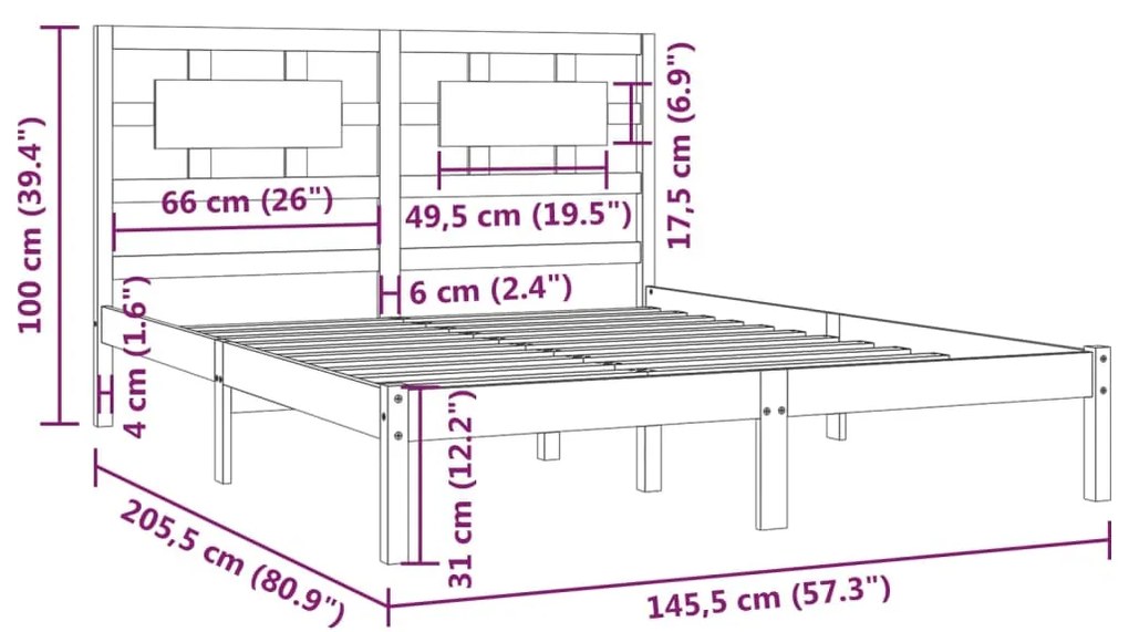 Estrutura de cama 140x200 cm madeira de pinho maciça branco