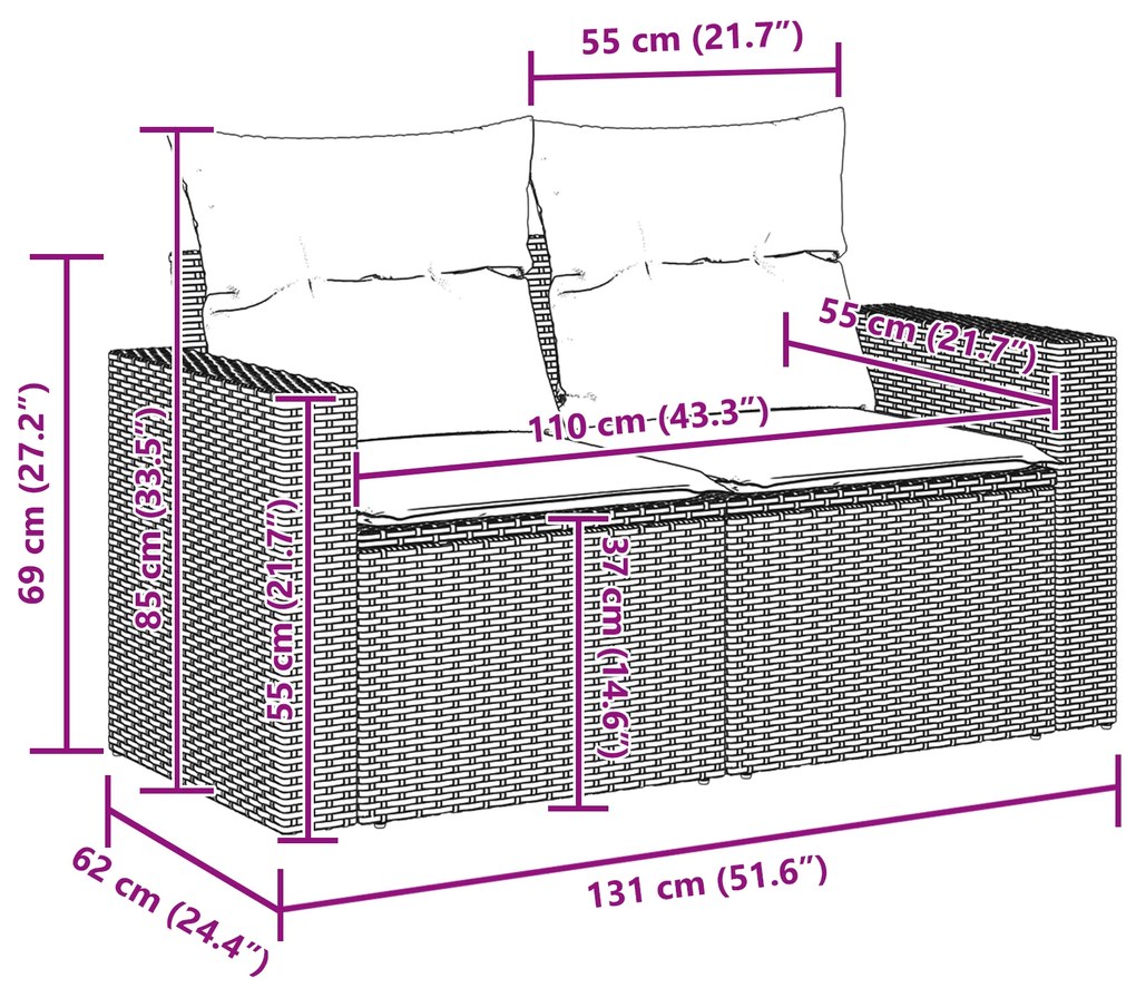 Conjunto de Sofá de Jardim vidaXL 8 Peças com Almofadas Cinza Rattan d
