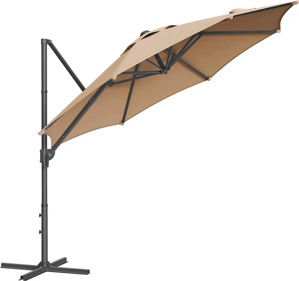 Guarda-sol jardim Ø 300 cm (PESOS NAO INCLUIDOS) UPF 50+ com manivela e base em cruz , cor castanho camelo