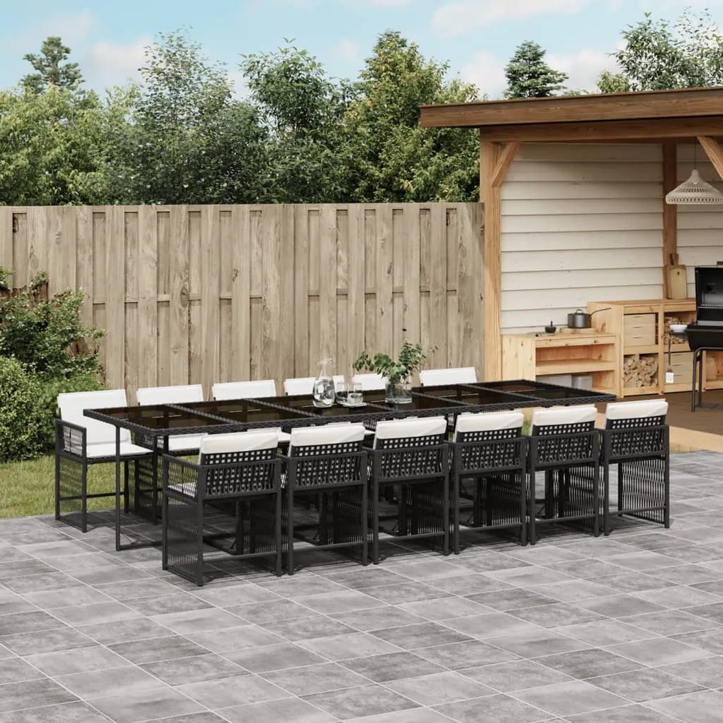 vidaXL 13 pcs conjunto de jantar p/jardim com almofadões vime PE preto