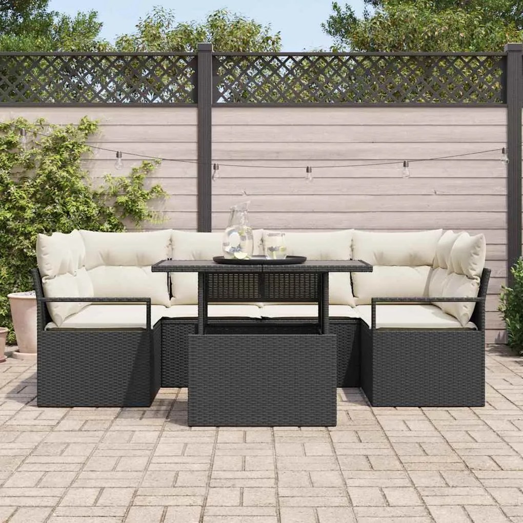 Conjunto de Sofá de Jardim vidaXL com Almofadas Preto Rattan Poliéster