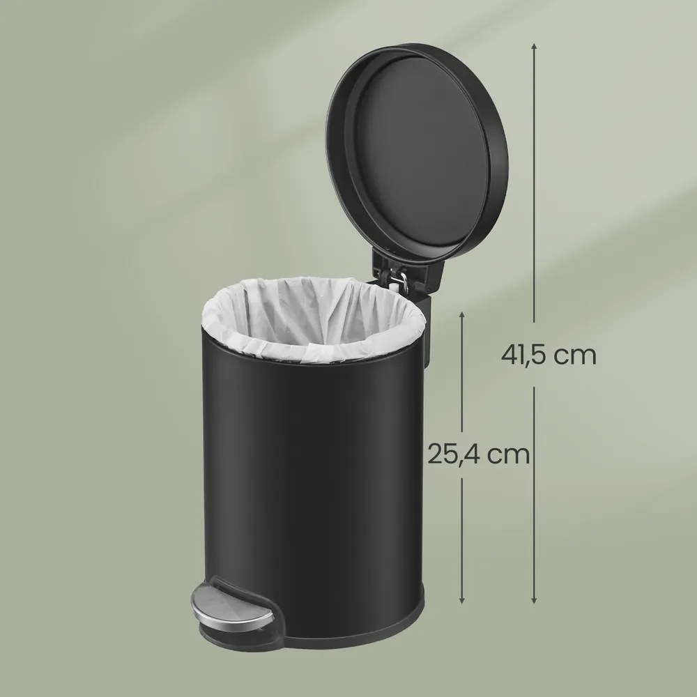 Caixote do lixo de 3 L para a casa de banho, com tampa com fecho suave Preto
