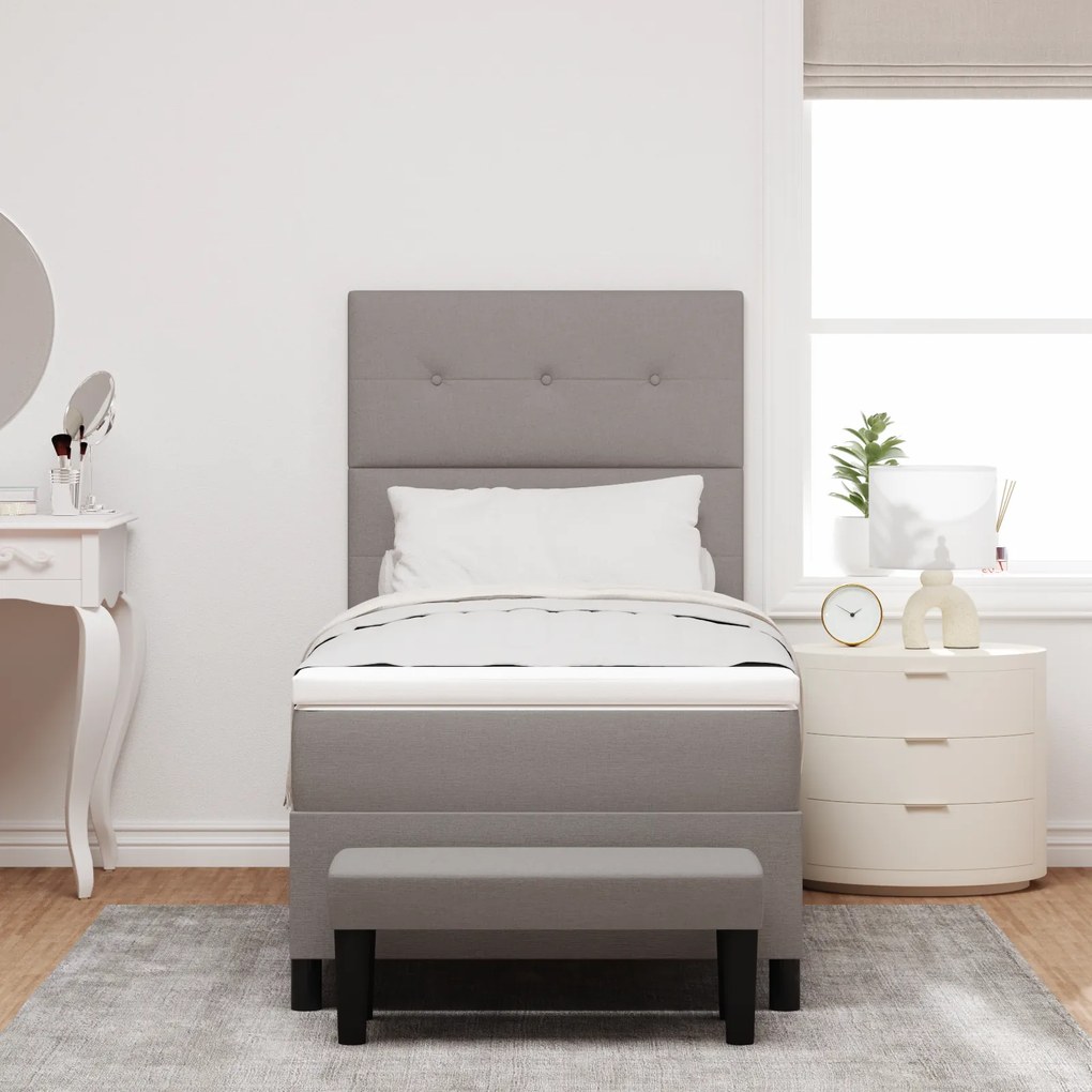 Cama Box Spring com Colchão & Banco Taupe 100x200 cm Tecido