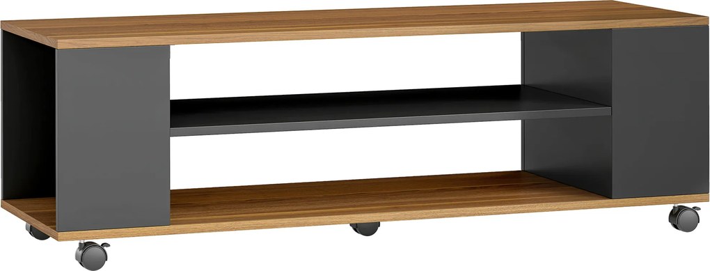 HOMCOM Móvel para TV com Rodas Armário para TV Flutuante com 2 Portas e 2 Prateleiras 120x40x38,5 cm Preto e Nogueira | Aosom Portugal