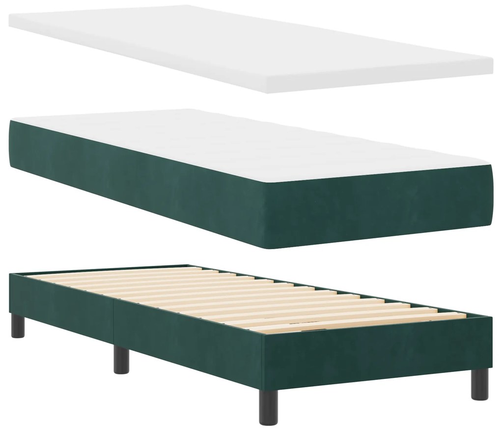 Cama Box Spring vidaXL com Colchão Verde Escuro 80x200 cm Veludo