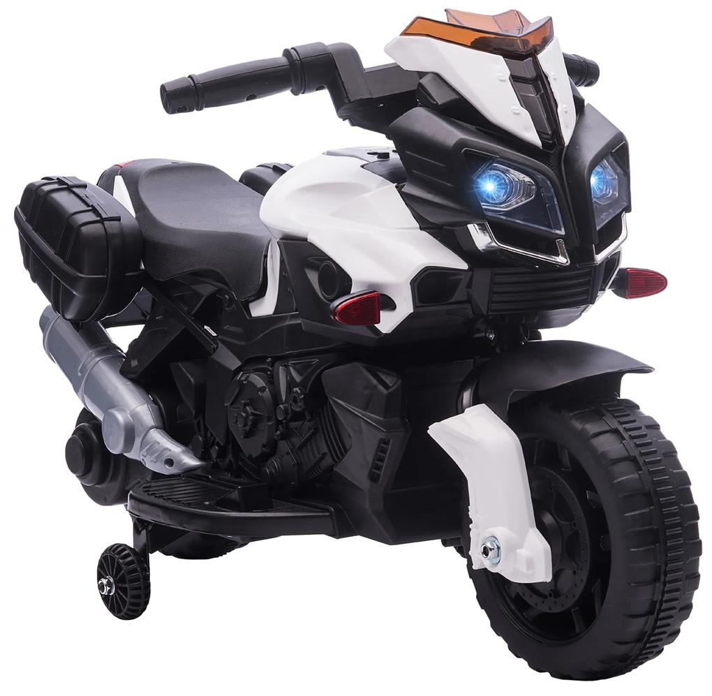 HOMCOM Moto Elétrica Infantil 6V com Faróis Buzina 2 Rodas de Equilibrio Velocidade Máx. de 3km/h 88,5x42,5x49cm Branco | Aosom Portugal