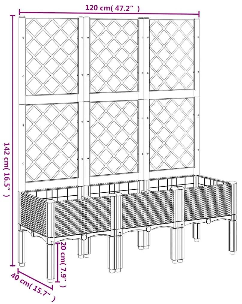 Vaso/floreira de jardim c/ treliça 120x40x142 cm PP cinzento azul