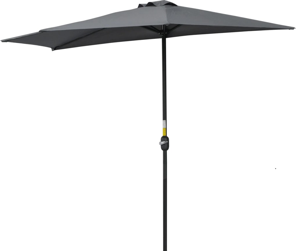 Guarda-sol semicircular para varanda com 5 travessas metálicas e suporte incluído, 2,93 x 1,5 x 2,49 m, poliéster de alta densidade, cinzento