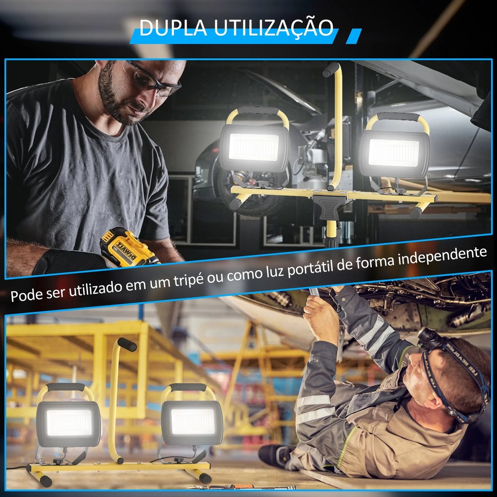 Projetor LED Duplo Recarregável de Alumínio com Tripé Dobrável 8500 Lú