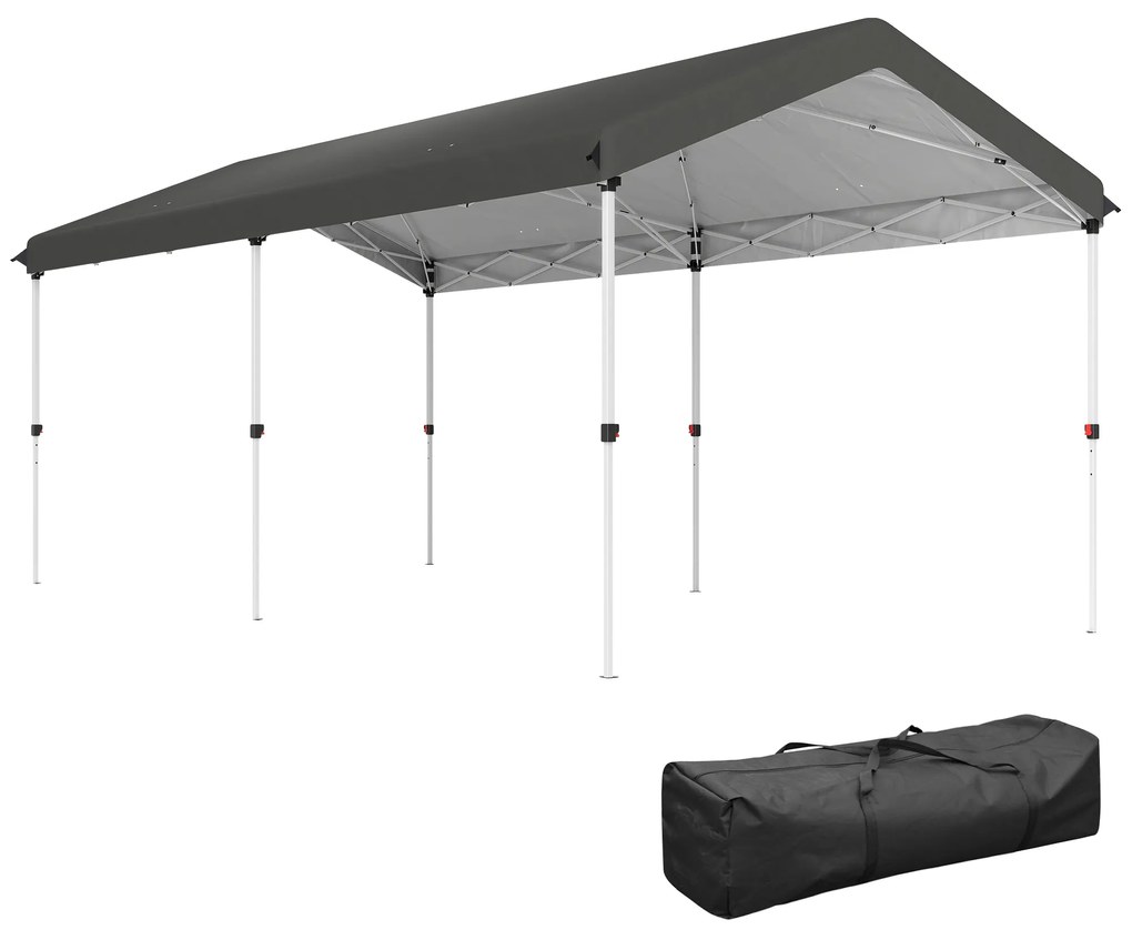 Outsunny Tenda Dobrável 584x297,5x272 cm com Altura Ajustável em 3 Níveis Proteção UV50+ e Bolsa de TransporteCinzento Escuro