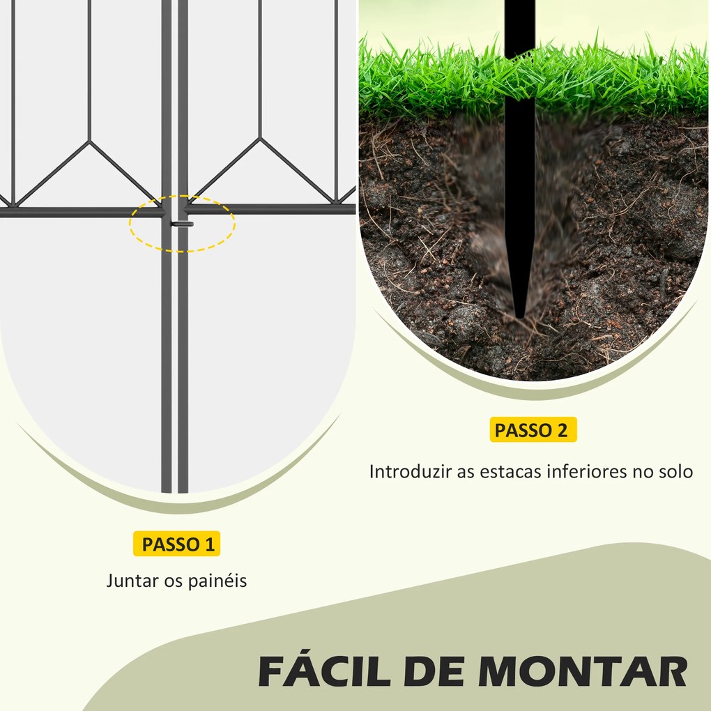 Cercas de Jardim 305x79,5 cm Conjunto de 5 Cercas Decorativas para Jardim de Metal Barreira para Animais para Pátio Preto