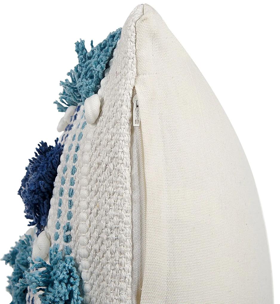 Almofada decorativa em algodão branco e azul com borlas 45 x 45 cm DATURA Beliani