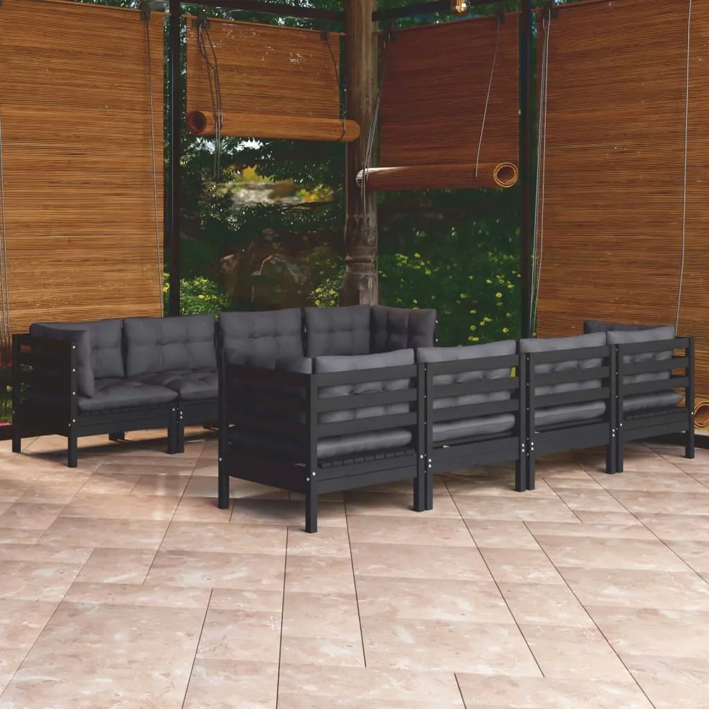 vidaXL 9 pcs conjunto lounge jardim c/ almofadões pinho maciço