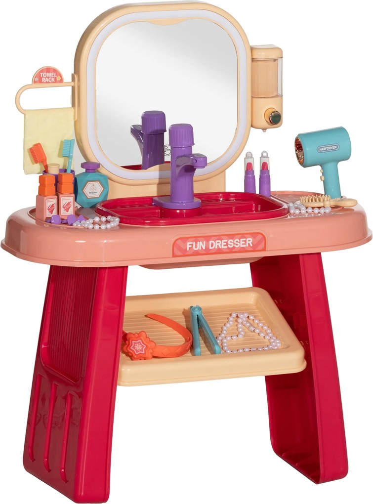 AIYAPLAY Penteadeira para crianças 23 PCS, mesa de maquiagem com espelho, luz LED e música, para crianças de 3 a 6 anos, rosa | Aosom Portugal