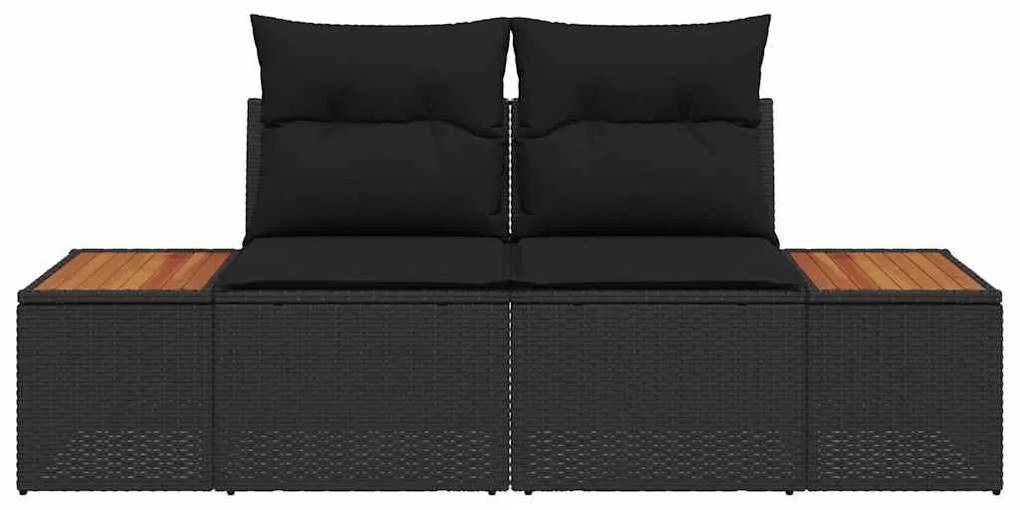 Sofá de Jardim 2 Lugares com Almofadas em Rattan Preto
