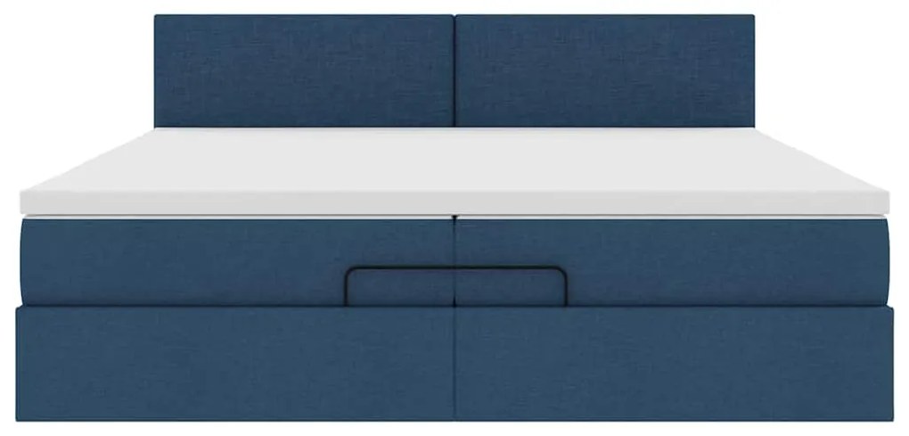Estrutura de cama otomana com colchão 200x200 cm tecido azul
