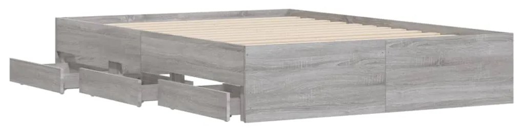 Estrutura de cama c/ gavetas derivados madeira cinza sonoma
