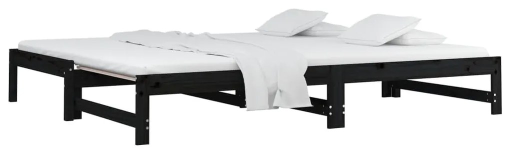 Sofá-cama de puxar 2x(90x200) cm pinho maciço preto