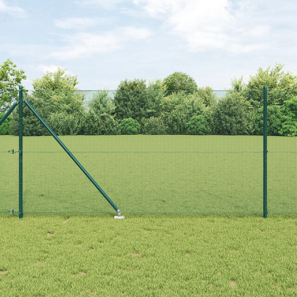 Conjunto de Poste de Cerca Conjunto de 2 Verde Metal 25 x 1 m