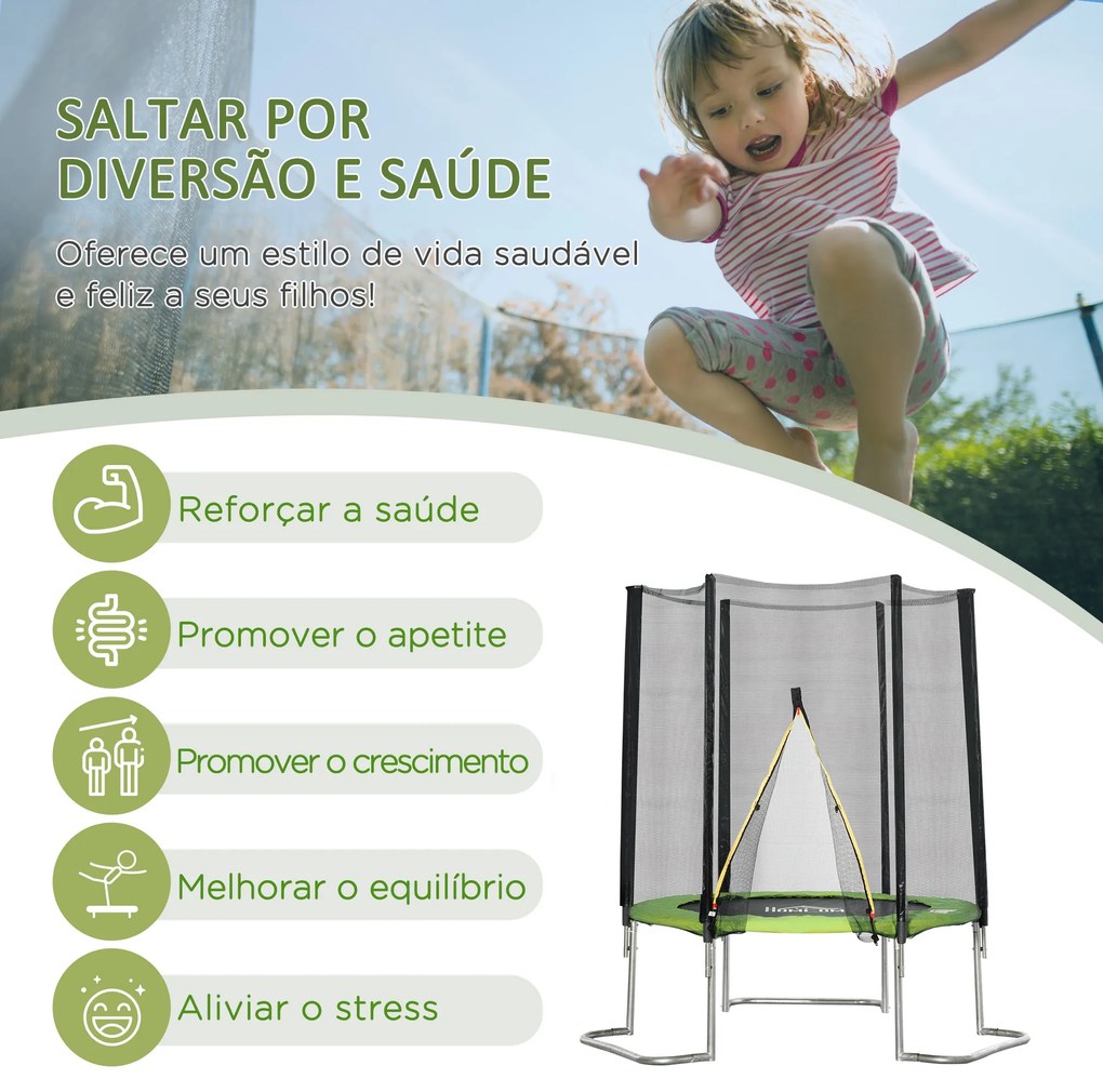 HOMCOM Trampolim de Jardim Ø223cm Trampolim para Crianças Adultos com Superfície de Salto Ø137cm Rede de Segurança Cobertura de Bordas e Escada para Exterior Verde