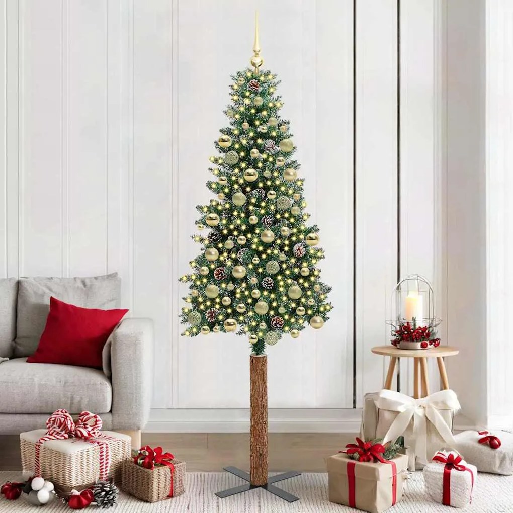 vidaXL Árvore de Natal Slim com 300 LEDs com suporte Verde 210 cm
