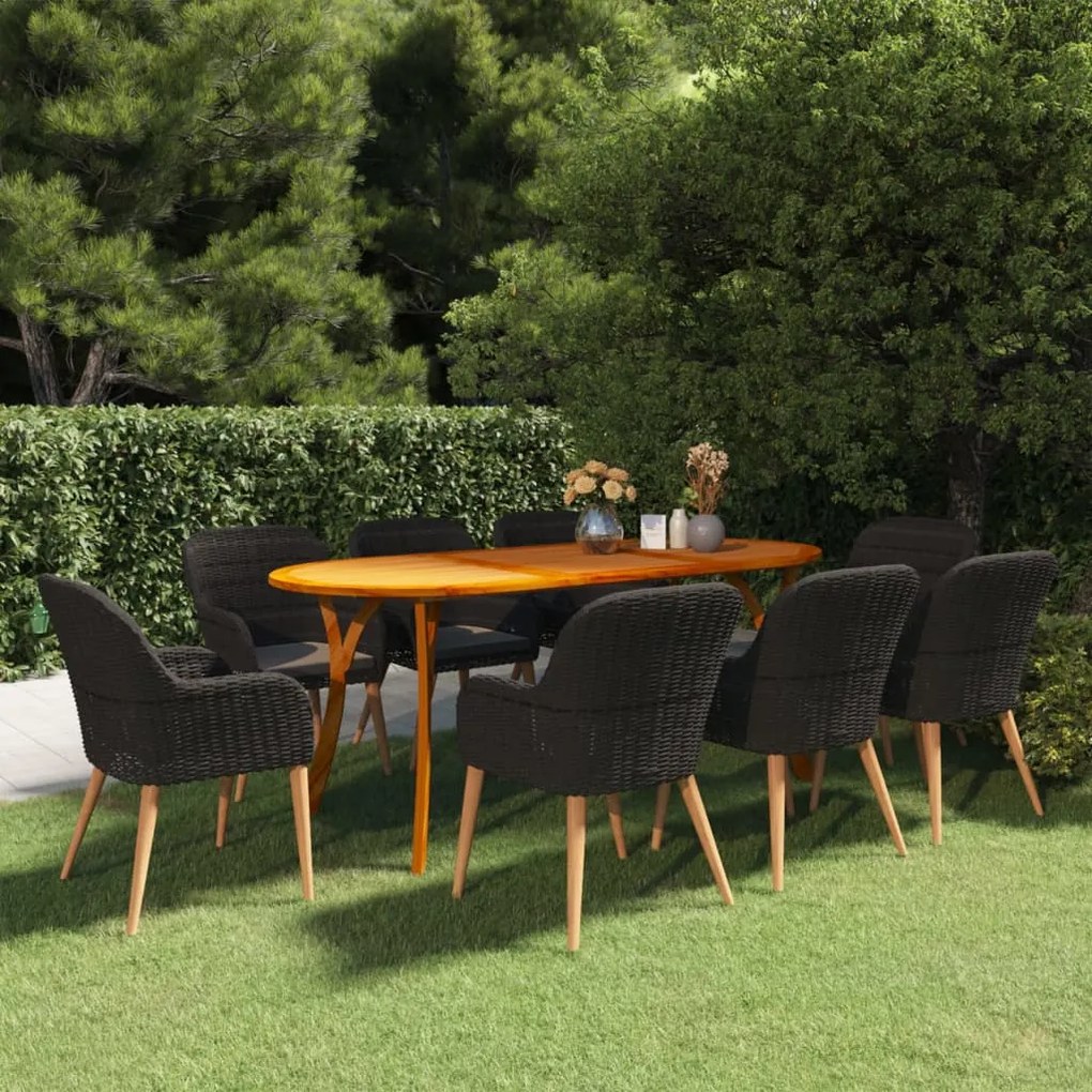 vidaXL 9 pcs conjunto de jantar para jardim preto