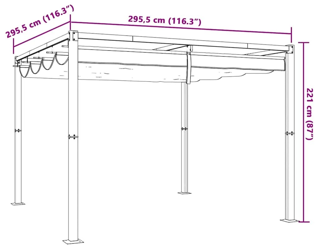 Gazebo de jardim com teto retrátil 3x3 m aço cinza