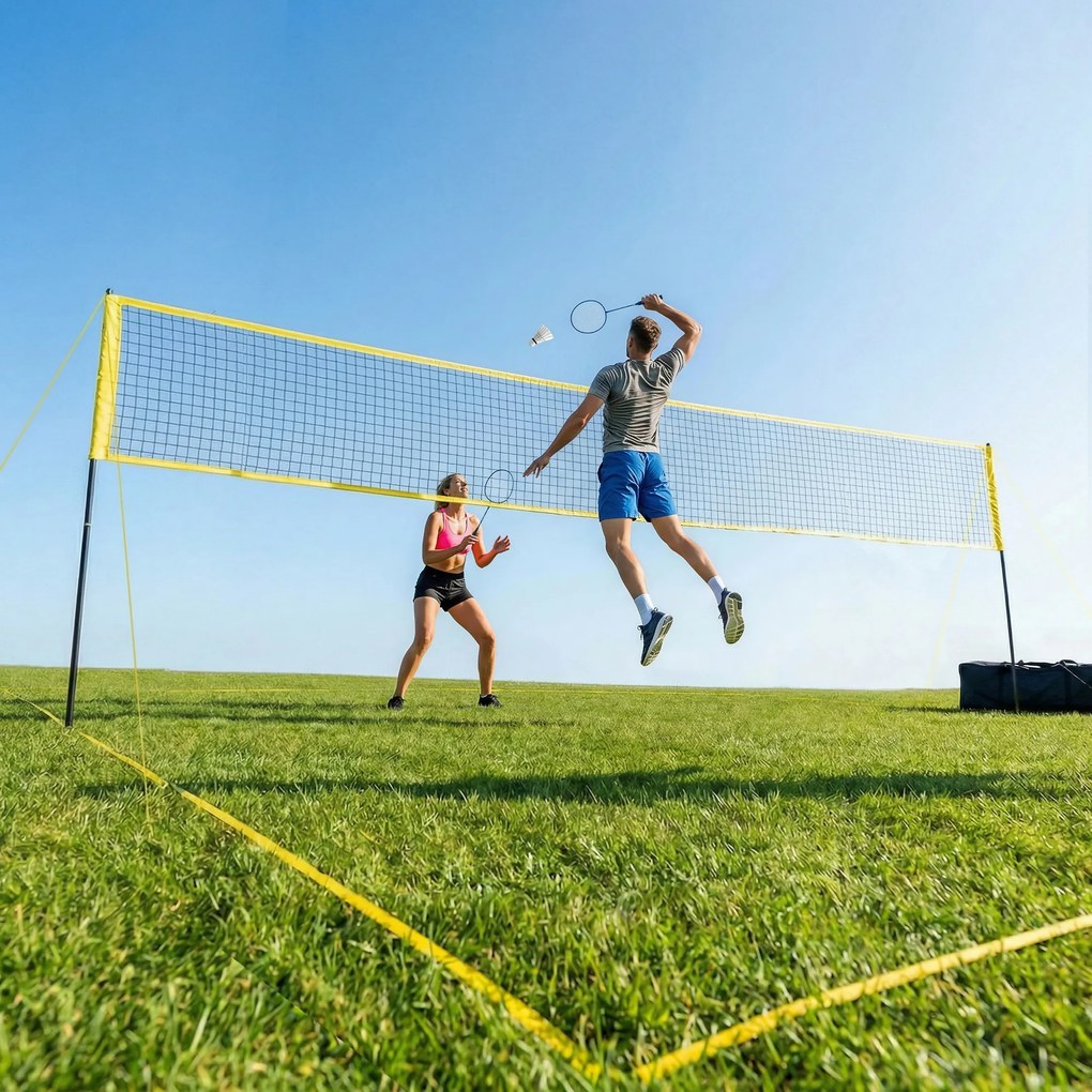 Conjunto de Voleibol e Badminton, 950 x 100 x 248 cm, Altura de Jogo Ajustável Preto e amarela