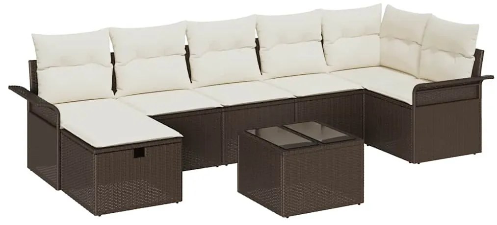 Conjunto de Sofás de Jardim de 8 Peças com Almofadas Castanho Rattan P
