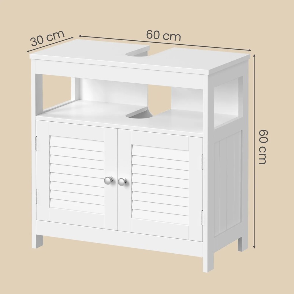 Armário de casa de banho para lavatório (NÃO INCLUIDO) com 2 portas de lâminas 30 x 60 x 60 cm Branco